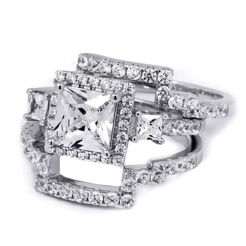 4.0 Carat CZ Womens 3 pcs Wedding BAND Engagement RING Set Sterling Silver