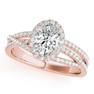 Auriya 14k Rose Gold Lab Grown Oval Diamond Halo Engagement Ring 0.50 to 5.00 ct. tw. (F-G VS)