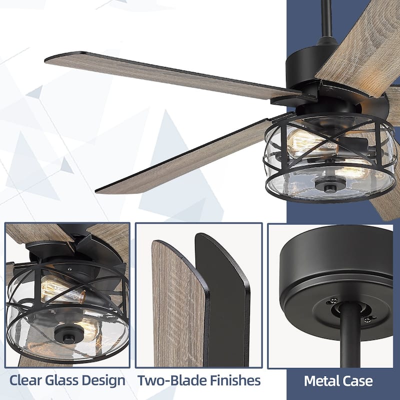 48 Inch Farmhouse Ceiling Fans with Light and Remote Control - 48"D x 48"W x 23.4"H
