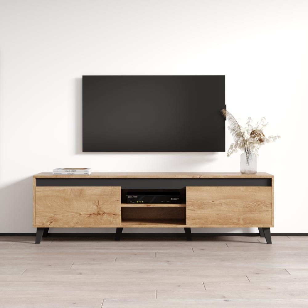 Meble Furniture Nord II Modern TV Stand 67" Entertainment Console with Storage - Mid-Century Design for up to 75" TVs - 66.9"W