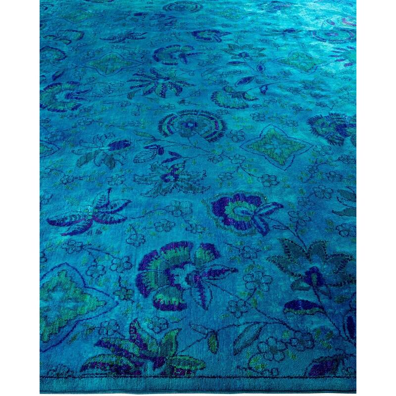 Overton Hand Knotted Wool Vintage Inspired Modern Contemporary Overdyed Blue Area Rug - 9' 1" x 12' 3"