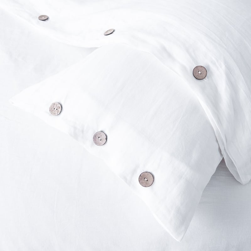 WHOLINENS Stone Washed French Linen Duvet Set 3Pcs Coconut Shell Button Closure