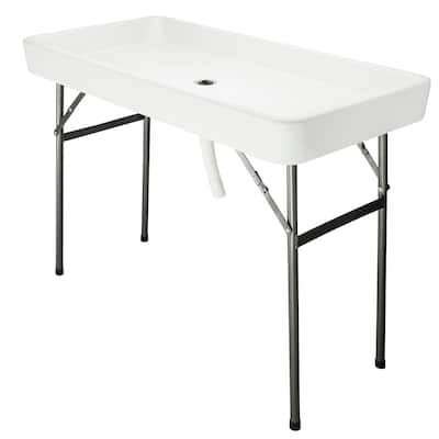 4 Ft. Party Folding Ice Table with Matching Skirt White