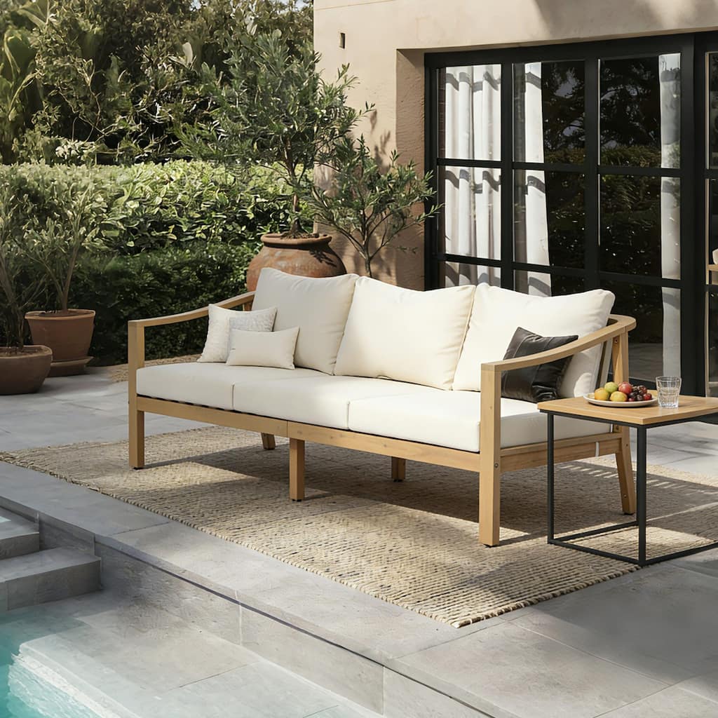 Christopher Knight Home - Modern 77.95" Wide Outdoor Patio Club Chair with Ergonomic Slatted Backrest & Soft Cushion