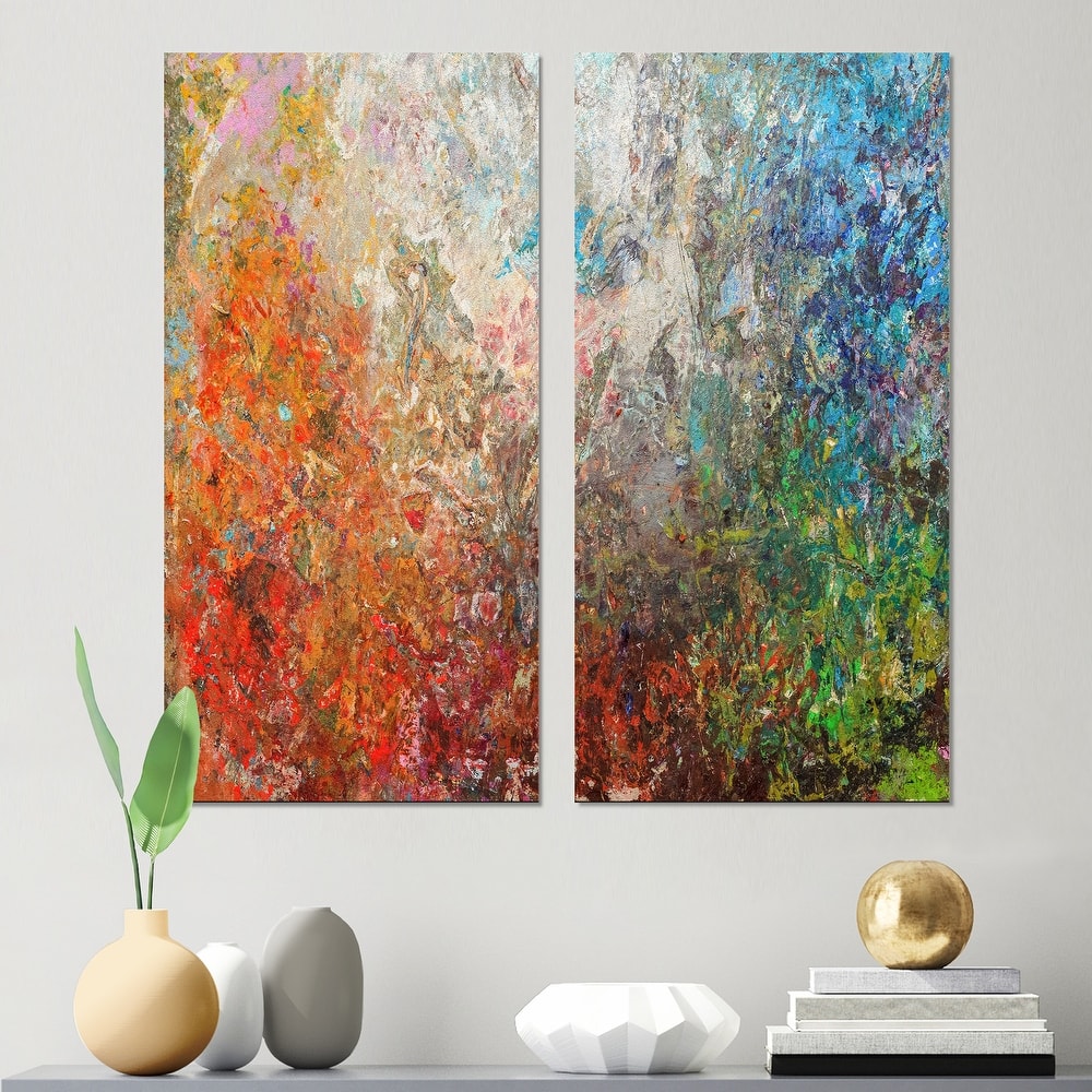 Designart "Board Stained Abstract Art" Abstract Canvas Wall Art Print 2 Piece Set