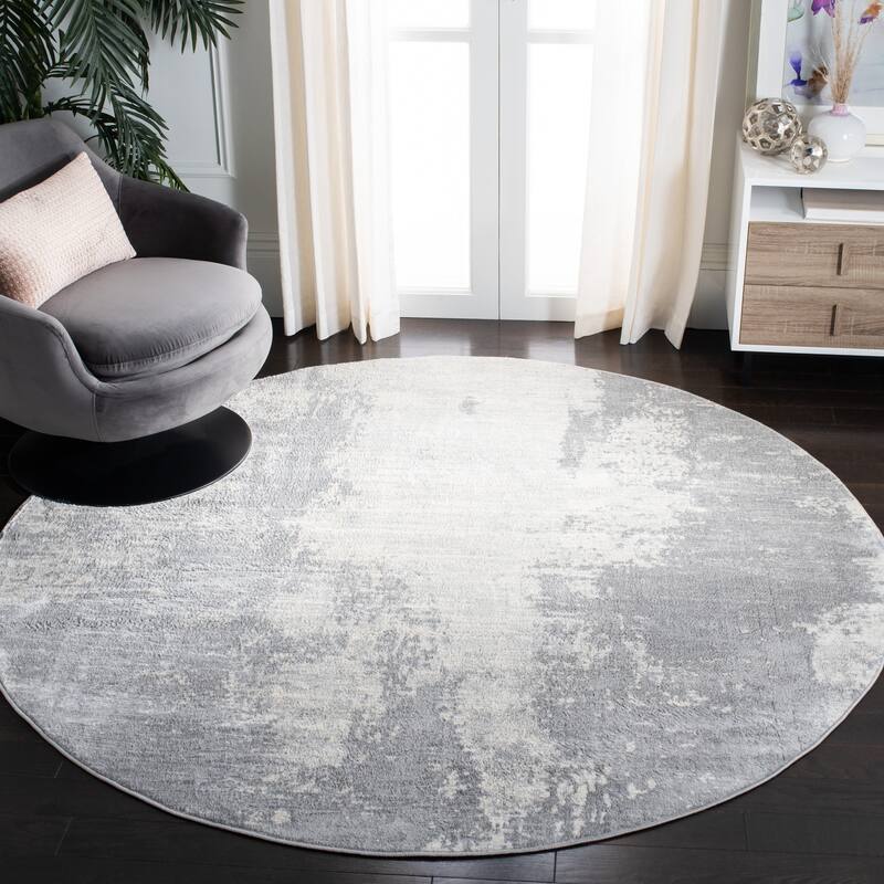 SAFAVIEH Jasper Maleah Modern Abstract Rug - 6'7" x 6'7" Round - Light Grey/Ivory