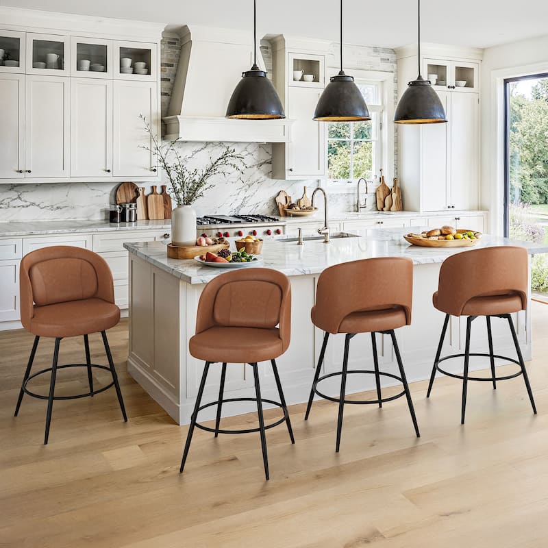 Swivel Bar Stools Set Of 2/3/4, Metal Bar Stools, Modern Upholstered Bar Stools For Kitchen Island - 20.3"W X 20.3"D X 39"H - Brown - Set of 4