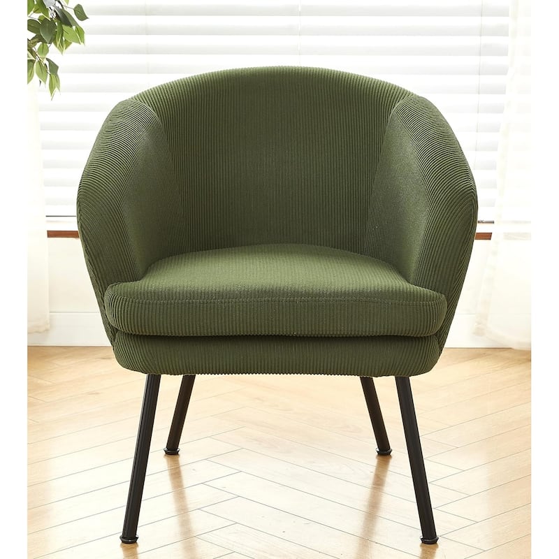 US Pride Furniture Modern Corduroy Accent Chair with Channel Back Design Black Metal Legs and Soft Upholstery - Green