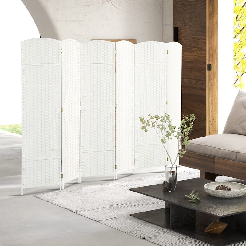 Polypropylene Pine Wood Weaving Room Divider with Arched Top - 6-panel - White