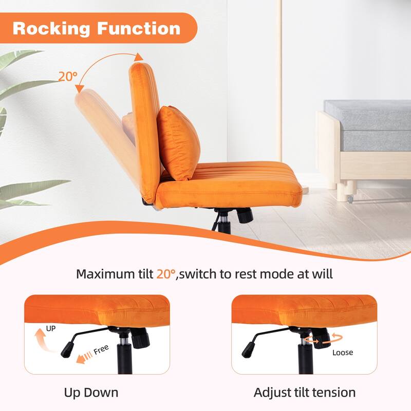 Velvet Criss Cross Chair with Wheels, Ergonomic ​Home Office Chair, ​Adjustable Swivel Vanity Chair with Lumbar Pillow