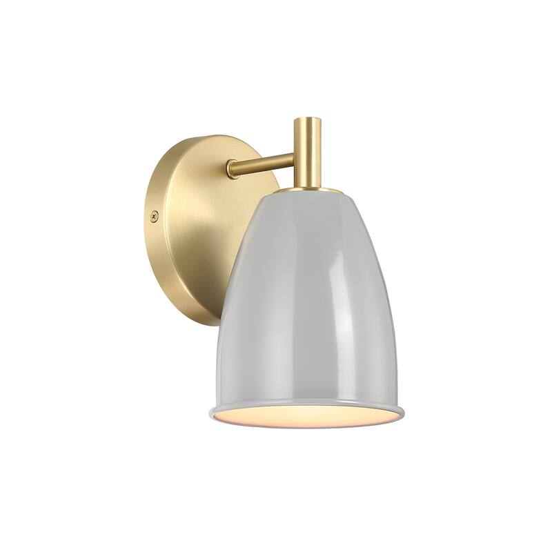 Biba 8 in. 1-Light Brushed Gold Modern Wall Sconce Light Grey Sky Metal Shades