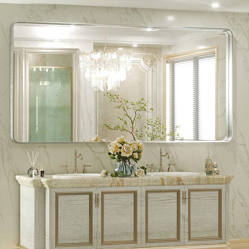TETOTE Modern Metal Frame Wall Mounted Bathroom Vanity Mirror - 72x36 - Silver