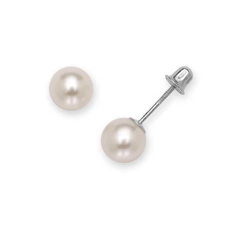 Curata 14k White Gold 3-8mm Freshwater Cultured Pearl Stud Screw Back Earrings