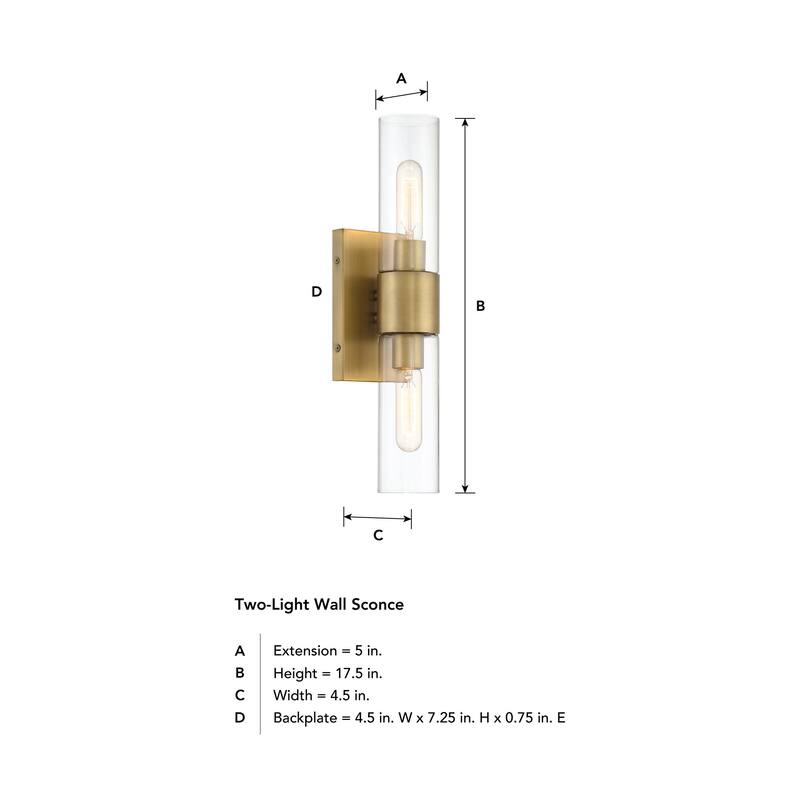 Anton 17.5 in. 2-Light Old Satin Brass Transitional Wall Sconce Light