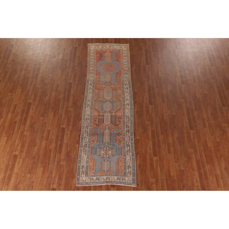 Orange Ardebil Persian Vintage Runner Rug Hand-Knotted Wool Carpet - 3'0" x 10'0"