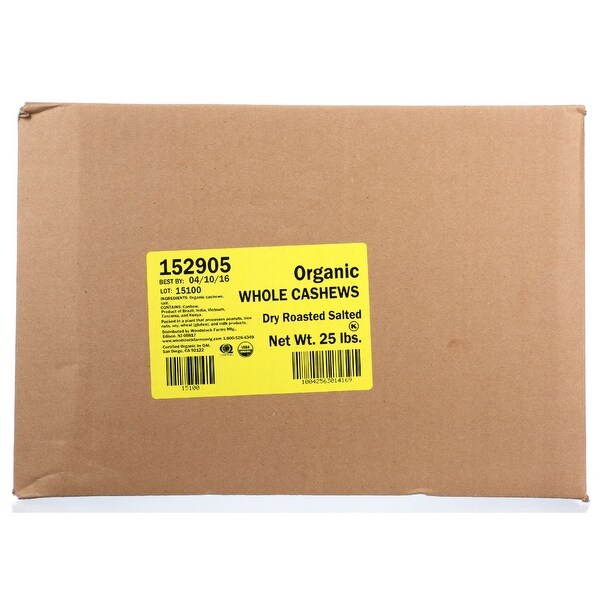 Bulk Nuts Cashews - Organic - Whole - Fancy - Roasted and Salted - 25 lbs