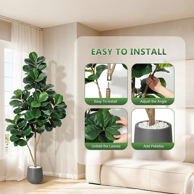Artificial Fiddle Leaf Fig Tree with Black Planter Pot for Home Decor
