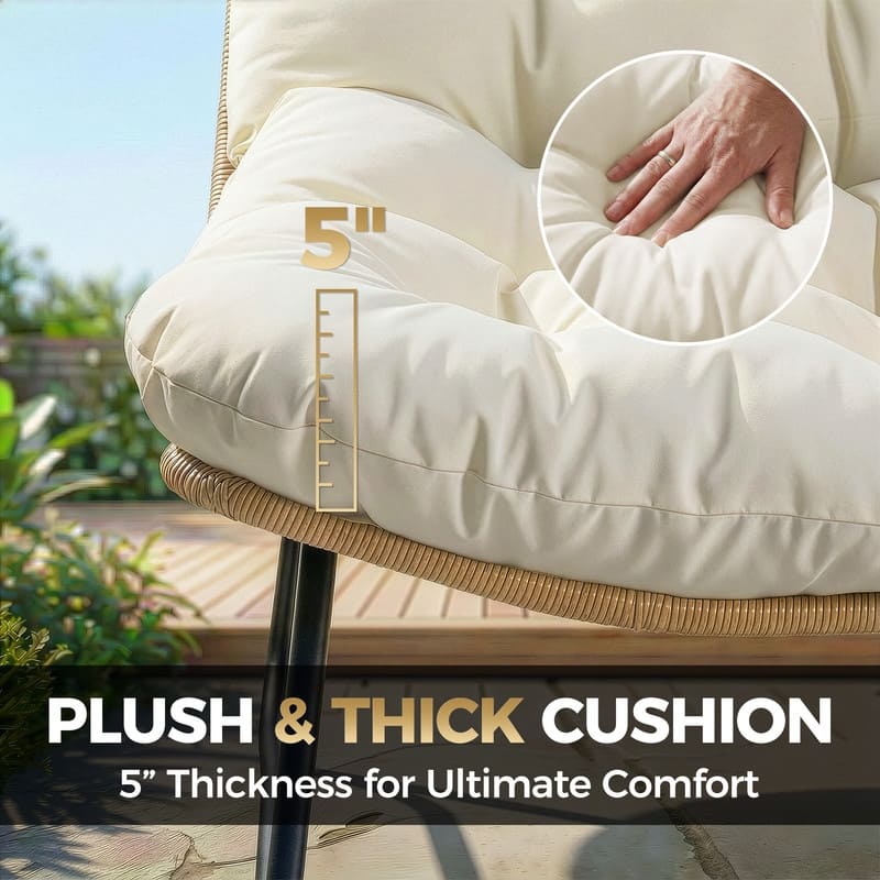 FINCATI 2-Person Outdoor/Indoor Papasan Lounge Egg Chair Loveseat, Oversized 51" Patio Club Chair with 5.5" Cushion