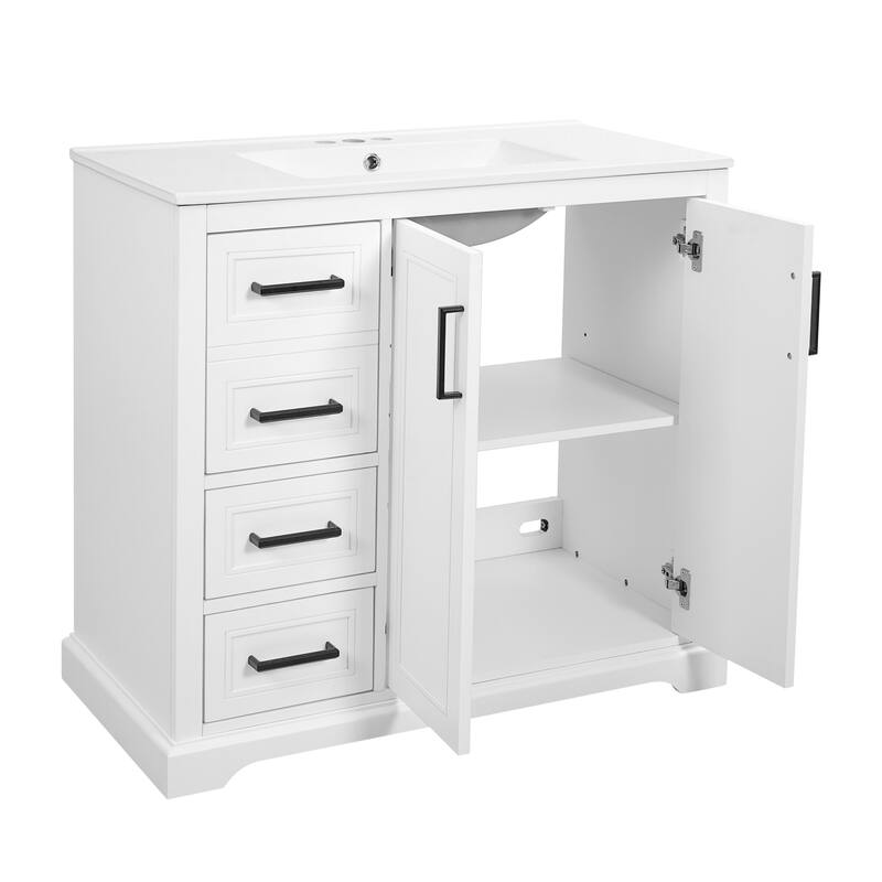 Anmytek 36 Inch Modern Bathroom Vanity with Ceramic Sink Soft Closing Door Adjustable Shelf and 3 Drawers