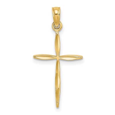 Curata 14k Yellow or White Gold Small Simple Beveled Latin Faith Cross Necklace 11mm x 20mm