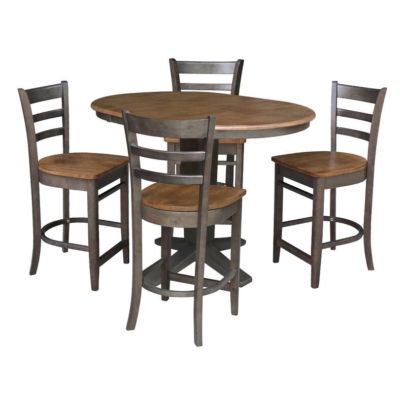 36 in Round Counter Height Extension Dining Table with 12 in Leaf and Stools