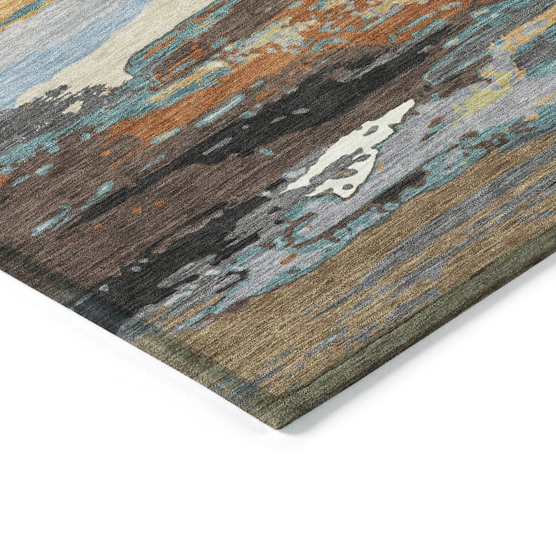 Machine Washable Indoor/ Outdoor Abstract Contemporary Chantille Rug