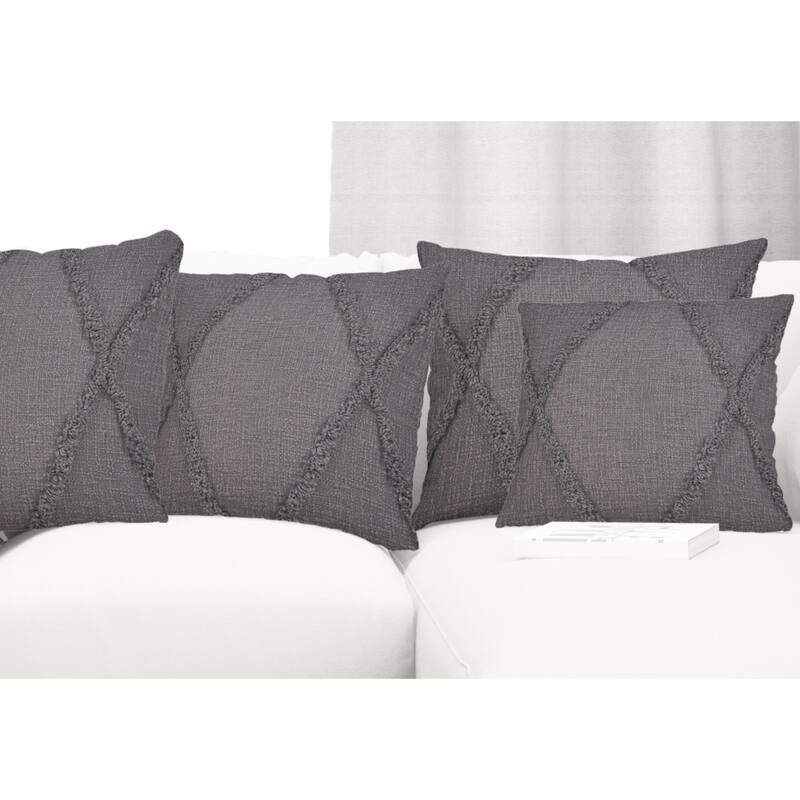 Handwoven Diamond Shag Square Throw Pillow Covers - 20" - Gray - Set of 4