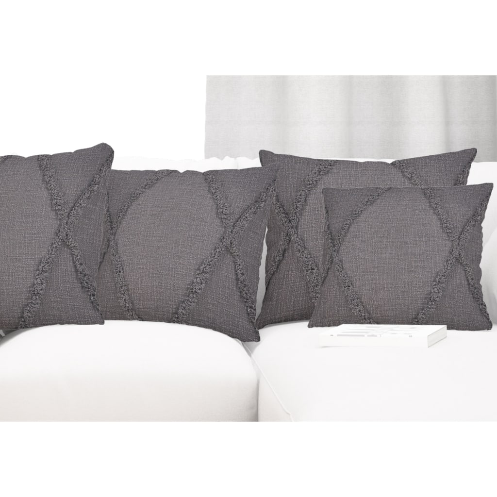 Handwoven Diamond Shag Square Throw Pillow Covers - 20" - Gray - Set of 4