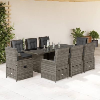 vidaXL Garden Dining Set Grey PE Rattan Large Adjustable Armrests - 31.5 x 74.8 x 29.1