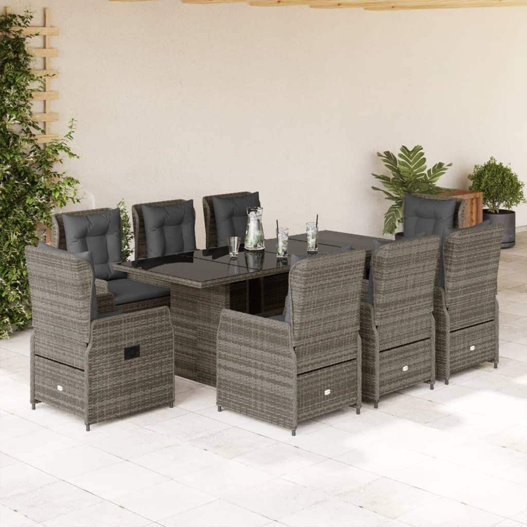 vidaXL Garden Dining Set Grey PE Rattan Large Adjustable Armrests - 31.5 x 74.8 x 29.1