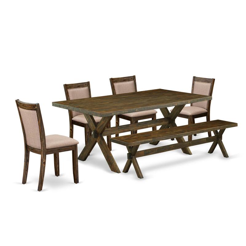 East West Furniture Dining Set- a Dining Table and Dark Khaki Linen Fabric Parson Chairs, Distressed Jacobean(Pieces Options)