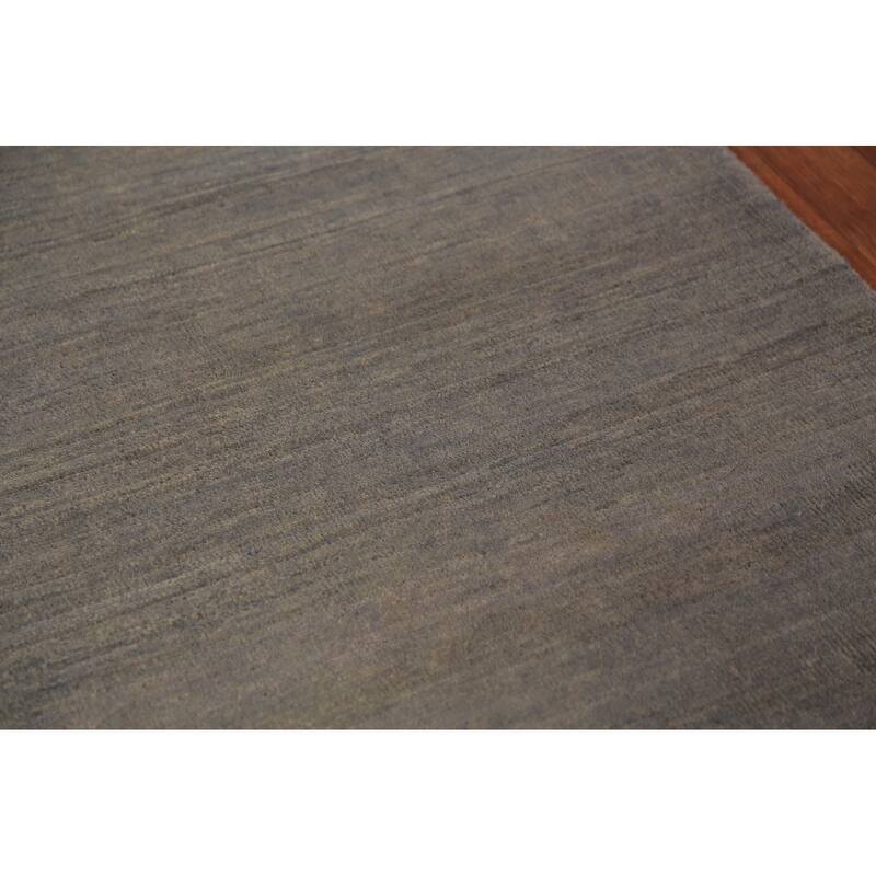 Modern Gray Gabbeh Runner Rug Hand-Knotted Wool Carpet - 3'5" x 9'10"