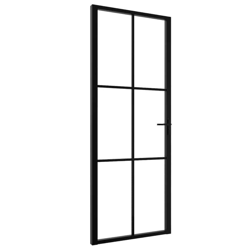 vidaXL Glass Door Interior Door with Alloy Handle ESG Glass and Aluminum Black