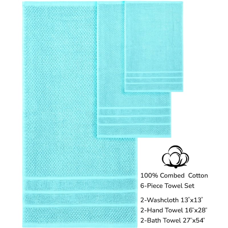 Feather and Stitch NY 650 GSM Premium Cotton 6 Piece Towel Set Super Absorbent Quick Dry Spa Quality