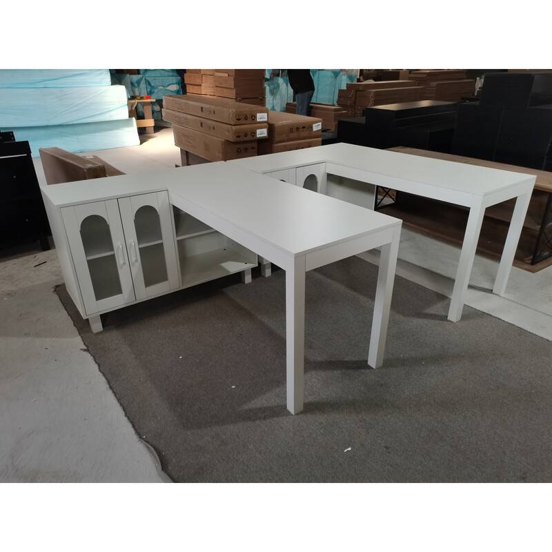 59-Inch L Shaped Desk with Storage Cabinet, Corner Executive Desk