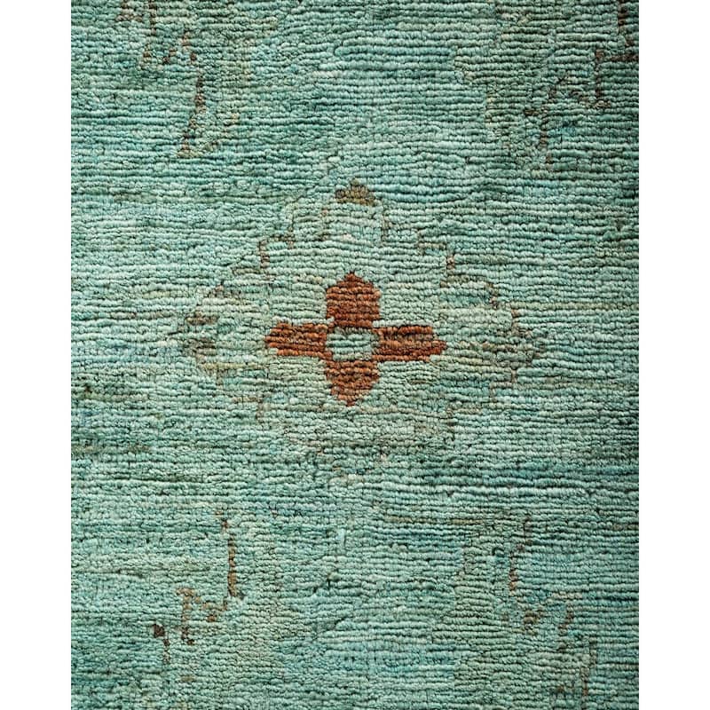 Overton Hand Knotted Wool Vintage Inspired Modern Contemporary Overdyed Blue Area Rug - 11' 9" x 14' 9"