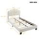 preview thumbnail 9 of 16, Twin Size Upholstered Flower-Shape Bed with LED Light Strip, Sherpa Fabric Platform Bed with Wooden Slats Support, White