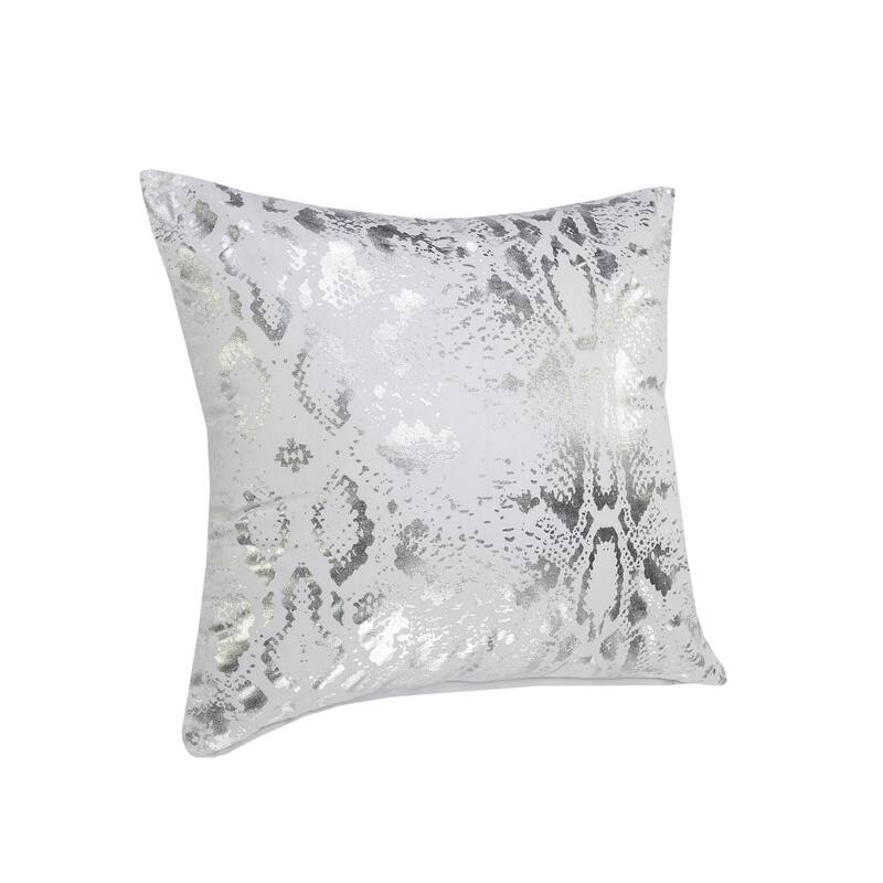 20" White and Silver Metallic Snakeskin Square Throw Pillow