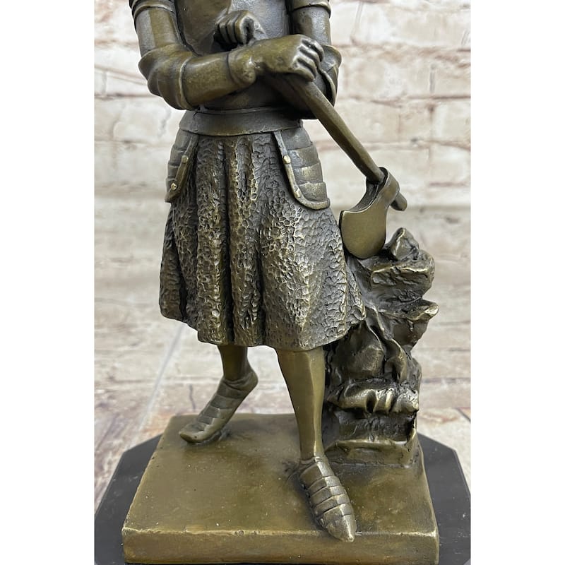 Art Deco Joan Of Arc Bronze Sculpture Hot Cast Marble Base Figurine Figure Decor