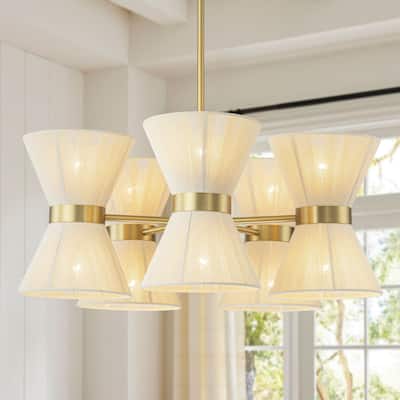 10-Light Farmhouse Boho Sputnik Hourglass Ivory Rope Handwoven Fabric Chandelier for Dining Room