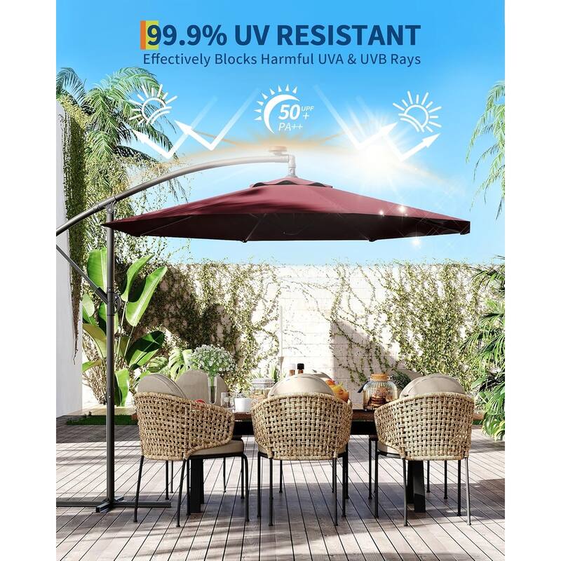 10FT Offset Umbrella with Cross Base, Fade Resistant Canopy Large Patio Umbrella with 360-degree