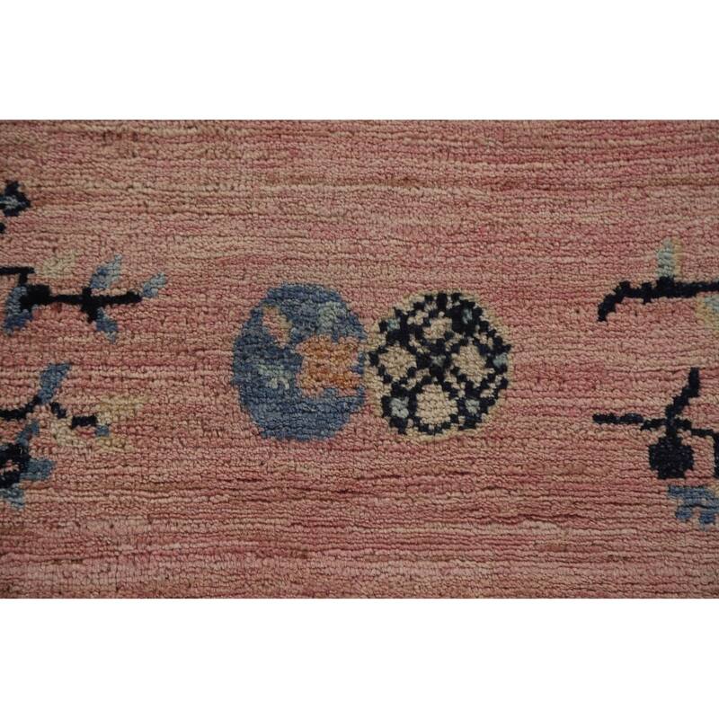 Pink Floral Oushak Vegetable Dye Runner Rug Hand-knotted Wool Carpet - 3'5"x 11'7"