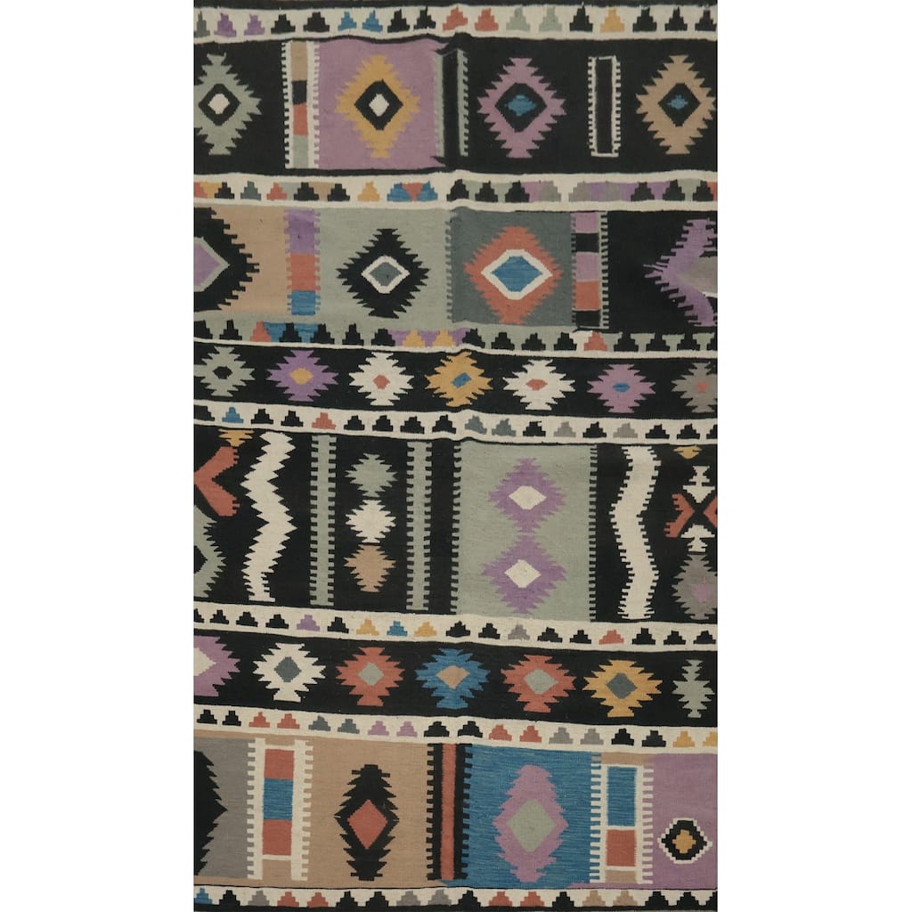 Hand Woven Oriental 100% Wool Carpet Southwestern Tribal Multi-Colored Kilim Area Rug - 8' 0'' X 4' 10''