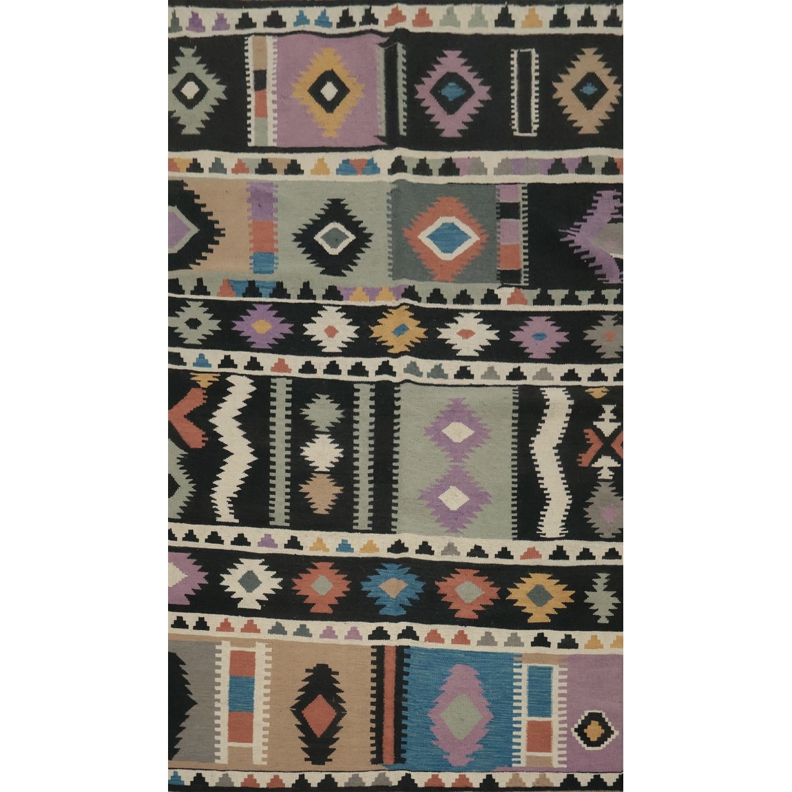 Hand Woven Oriental 100% Wool Carpet Southwestern Tribal Multi-Colored Kilim Area Rug - 8' 0'' X 4' 10''