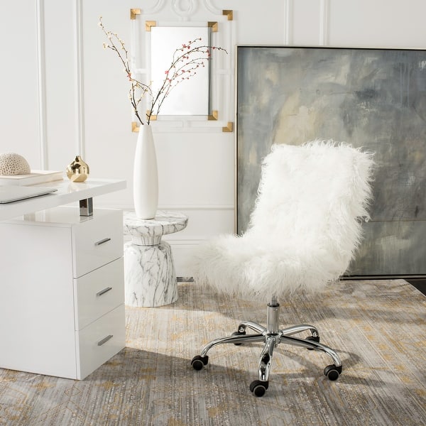 slide 2 of 9, SAFAVIEH Whitney Faux Sheepskin Adjustable Office Chair - 26.4" x 26" x 31.1"