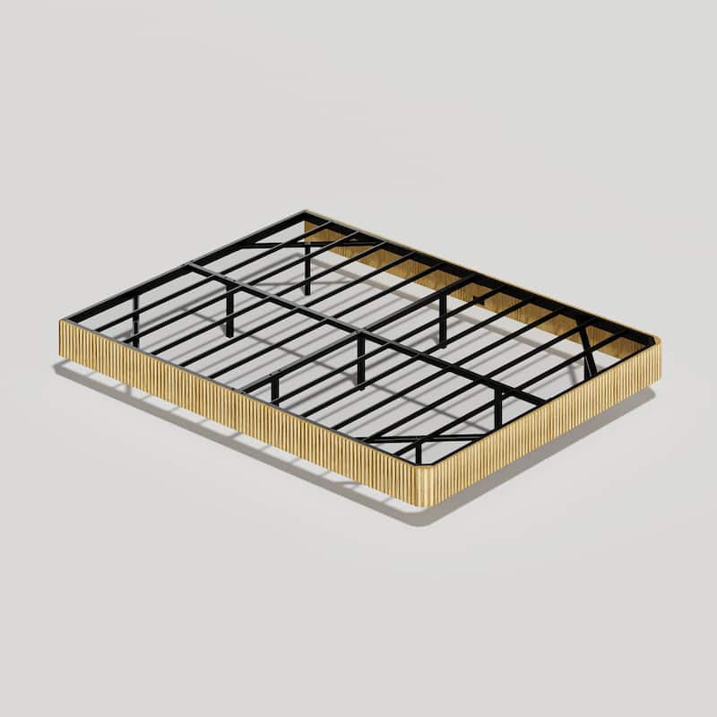 Modern Floating Bed Platform - LED Ambient Lighting with Wave-Pattern Wood Veneer & Reinforced Steel Slat System‌