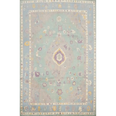Hand Knotted Oriental 100% Wool Carpet Transitional Medallion Green Oushak Area Rug - 9' 11'' X 8' 6''