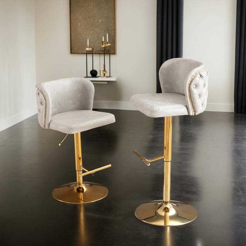 Modern PU Upholstered Bar Stools with the whole Back Tufted, for Home Pub and Kitchen Island - Beige