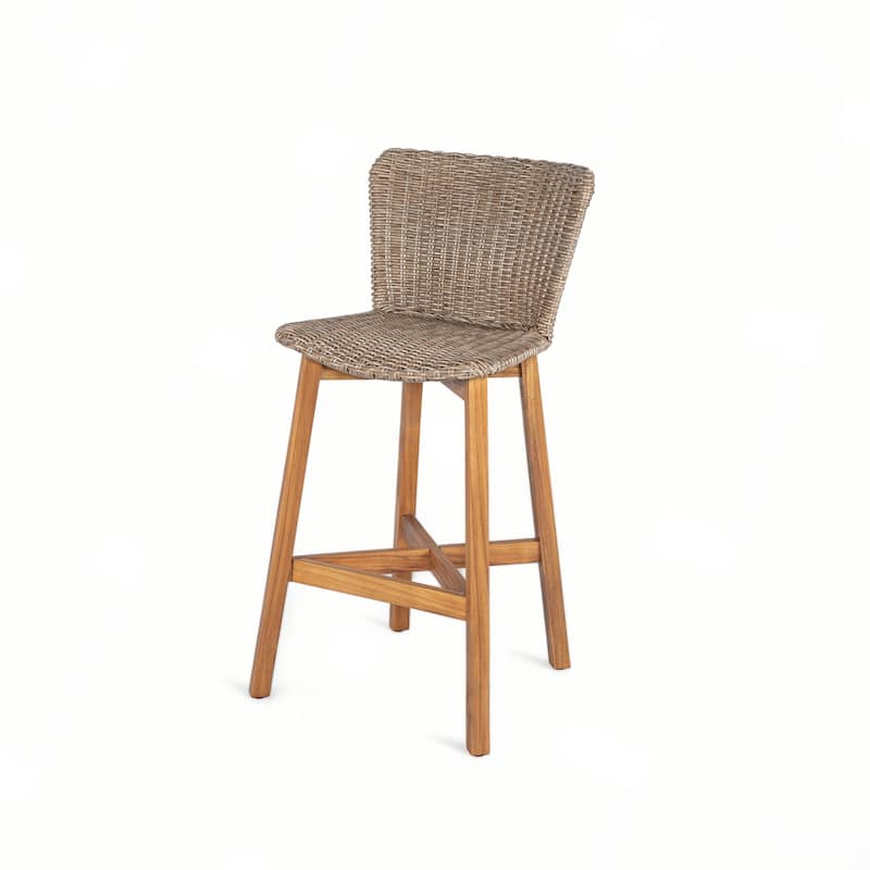 Outdoor Bar Stool, Wood with Wicker, Set of 2