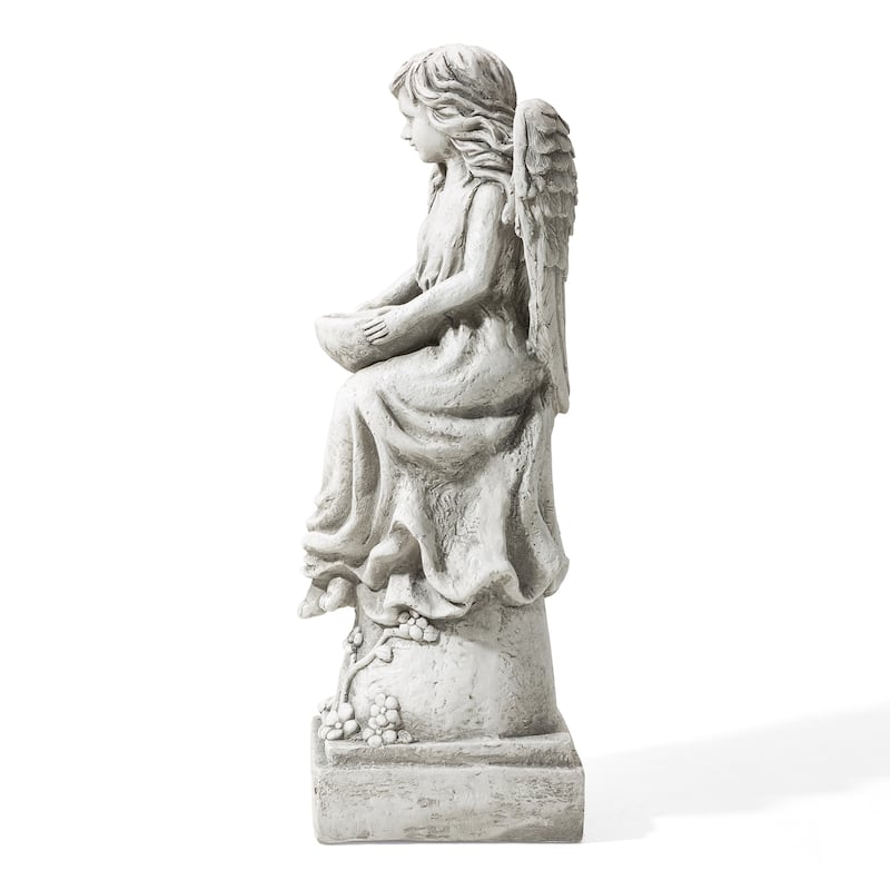 Glitzhome MGO Angel Garden Statue with a Birdbath Sleeping Angel Sculpture